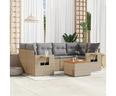 Sofa Sofos komplektas su pagalvėlėmis, 7 dalių, smėlio, poliratanas