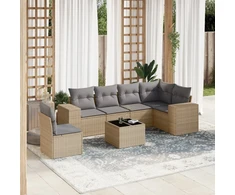 Sofa Sofos komplektas su pagalvėlėmis, 7 dalių, smėlio, poliratanas