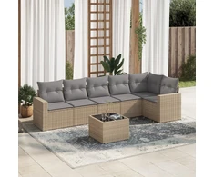 Sofa Sofos komplektas su pagalvėlėmis, 7 dalių, smėlio, poliratanas