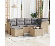 Sofa Sofos komplektas su pagalvėlėmis, 7 dalių, smėlio, poliratanas