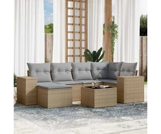 Sofa Sofos komplektas su pagalvėlėmis, 7 dalių, smėlio, poliratanas