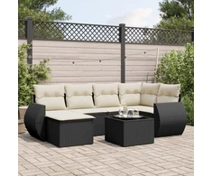Lauko baldų komplektas Sofos komplektas su pagalvėlėmis, 7 dalių, juodas, poliratanas