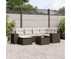 Lauko baldų komplektas Sofos komplektas su pagalvėlėmis, 7 dalių, rudas, poliratanas