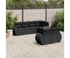 Lauko baldų komplektas Sofos komplektas su pagalvėlėmis, 7 dalių, juodas, poliratanas