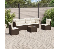 Lauko baldų komplektas Sofos komplektas su pagalvėlėmis, 7 dalių, rudas, poliratanas