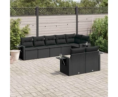 Lauko baldų komplektas Sofos komplektas su pagalvėlėmis, 8 dalių, juodas, poliratanas