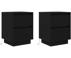 Spintelės prie lovos su LED lemputėmis 2 vnt Juodos 38x34x50 cm