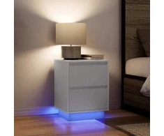 Spintelės prie lovos su LED lemputėmis 2 vnt Baltos 38x34x50 cm