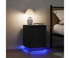 Spintelės prie lovos su LED lemputėmis 2 vnt Juodos 38x34x50 cm