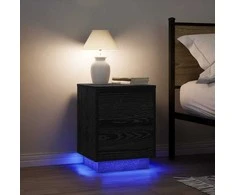 Spintelės prie lovos su LED lemputėmis 2 vnt Juodos 38x34x50 cm