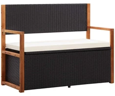 Suoliukas-daiktadėžė, juodas, 115cm, poliratanas ir akacija