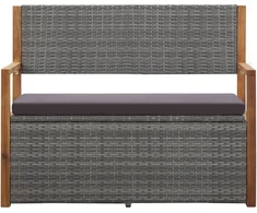 Suoliukas-daiktadėžė, pilkas, 115cm, poliratanas ir akacija
