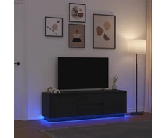 TV staliukas Televizoriaus spintelė su LED apšvietimu, juoda, 160,5x41x50 cm