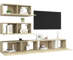 TV staliukas Televizoriaus spintelių komplektas, 4 dalių, ąžuolo, mediena