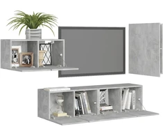 TV staliukas Televizoriaus spintelių komplektas, 4 dalių, betono, mediena