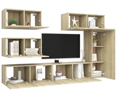 TV staliukas Televizoriaus spintelių komplektas, 6 dalių, ąžuolo, mediena