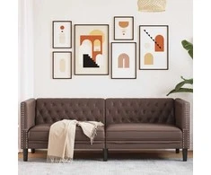 Trivietė chesterfield sofa, rudos spalvos, dirbtinė oda
