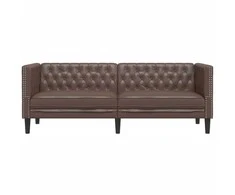 Trivietė chesterfield sofa, rudos spalvos, dirbtinė oda