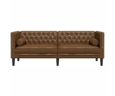 Trivietė chesterfield sofa su pagalvėlėmis, ruda, dirbtinė oda