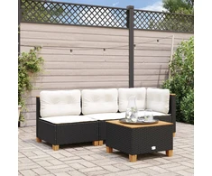 Trivietė sodo sofa su pagalvėlėmis, juodos spalvos, poliratanas