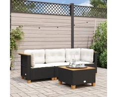 Trivietė sodo sofa su pagalvėlėmis, juodos spalvos, poliratanas
