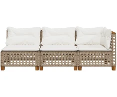 Trivietė sodo sofa su pagalvėlėmis, smėlio spalvos, poliratanas