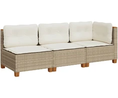 Trivietė sodo sofa su pagalvėlėmis, smėlio spalvos, poliratanas