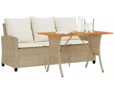 Trivietė sodo sofa su staliuku ir pagalvėlėmis, smėlio spalvos