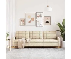 Trivietė sofa, kreminės spalvos, 210cm, audinys