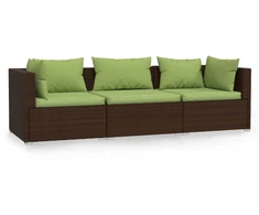 Trivietė sofa su pagalvėlėmis, rudos spalvos, poliratanas