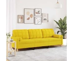 Trivietė sofa su pagalvėlėmis, šviesiai geltona, 210cm, audinys