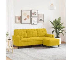 Trivietė sofa su pakoja, geltonos spalvos, 180cm, aksomas