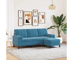 Trivietė sofa su pakoja, mėlynos spalvos, 180cm, aksomas
