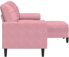 Trivietė sofa su pakoja, rožinės spalvos, 180cm, aksomas