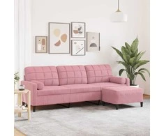 Trivietė sofa su pakoja, rožinės spalvos, 210cm, aksomas