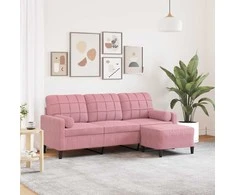 Trivietė sofa su pakoja, rožinės spalvos, 180cm, aksomas