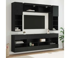 TV staliukas TV sieninio kabineto komplektas su LED 6 pcs Juodas Ąžuolas