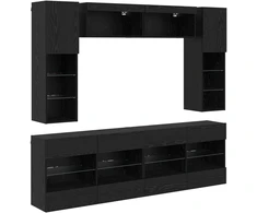 TV staliukas TV sieninio kabineto komplektas su LED 6 pcs Juodas Ąžuolas