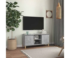 TV staliukas TV spintelė su medinėmis kojelėmis, betono pilka, 103,5x35x50cm