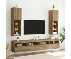 TV staliukas TV spintelės su LED, 2vnt., rudos ąžuolo, 30,5x30x102cm