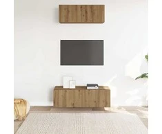 TV staliukas 2 dalių sieninis televizoriaus spintelės komplektas Artisan Oak