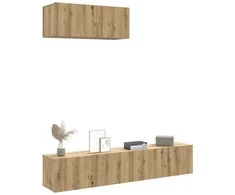 TV staliukas 3 dalių sieninis televizoriaus spintelės komplektas Artisan Oak