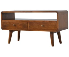 TV staliukas Artisan Furniture Lenkta mango medienos TV spintelė, kaštono atspalvio