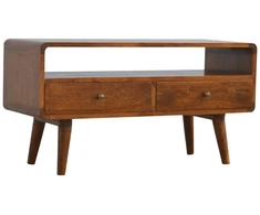 TV staliukas Artisan Furniture Lenkta mango medienos TV spintelė, kaštono atspalvio