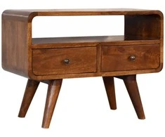 TV staliukas Artisan Furniture Lenkta Riešutmedžio Mini TV spintelė su 2 stalčiais