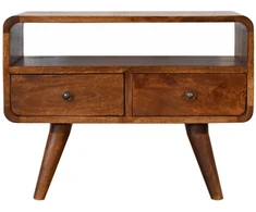 TV staliukas Artisan Furniture Lenkta Riešutmedžio Mini TV spintelė su 2 stalčiais
