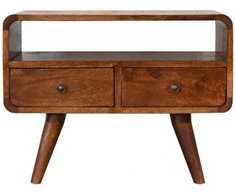 TV staliukas Artisan Furniture Lenkta Riešutmedžio Mini TV spintelė su 2 stalčiais