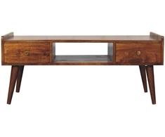 TV staliukas Artisan Furniture Mango medienos kavos staliukas su paaukštintais kraštais, kaštono atspalvio