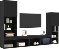 TV staliukas Televizoriaus spintelė 4 pcs juoda ąžuolo Apdirbta mediena