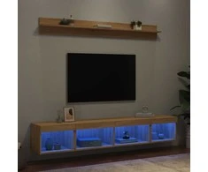 TV staliukas Sieninė TV sekcija su LED, 5 dalių, ąžuolo, apdirbta mediena